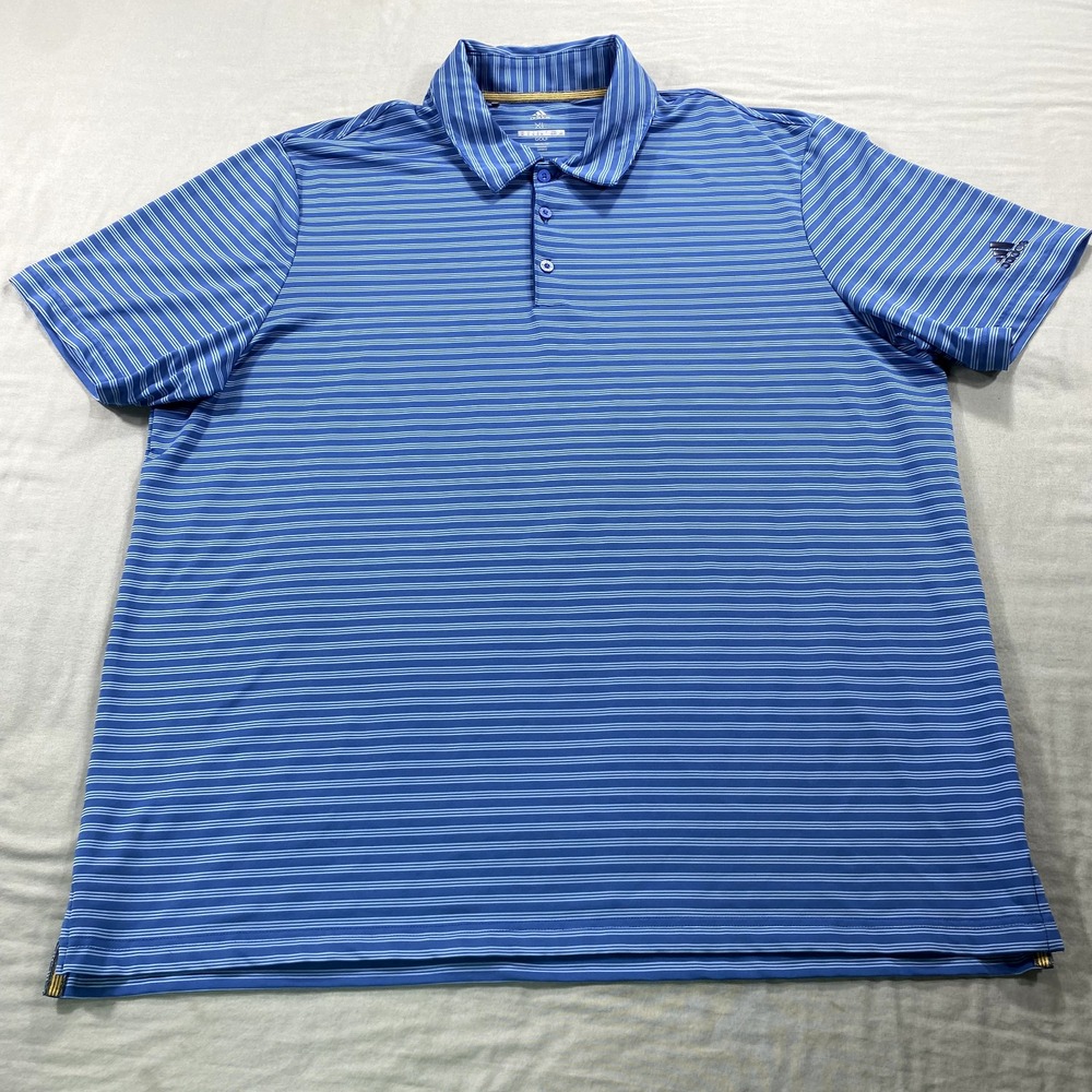 Adidas Polo Shirt Mens XL Blue Striped‎ Golf Lightweight Performance Stretch